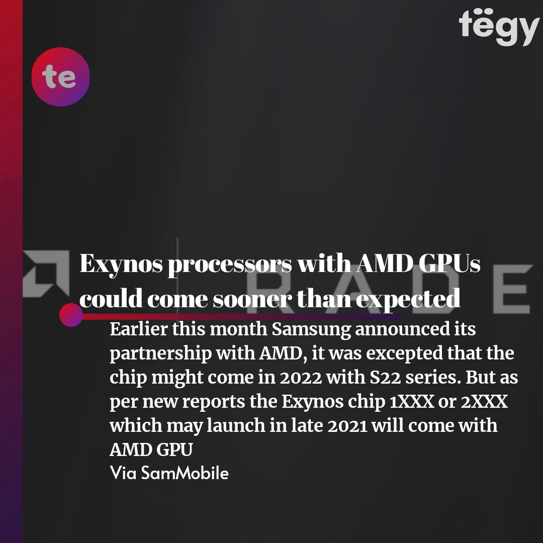 tegymedia's tweet photo. @SamsungExynos chip with AMD GPU may come sooner than expected
#exynos #new #report #reports #technews #tech #technology #exynos_is_back #chipset #AMD #gpu #newchipset #SoC #newchip https://t.co/xbZBMubava