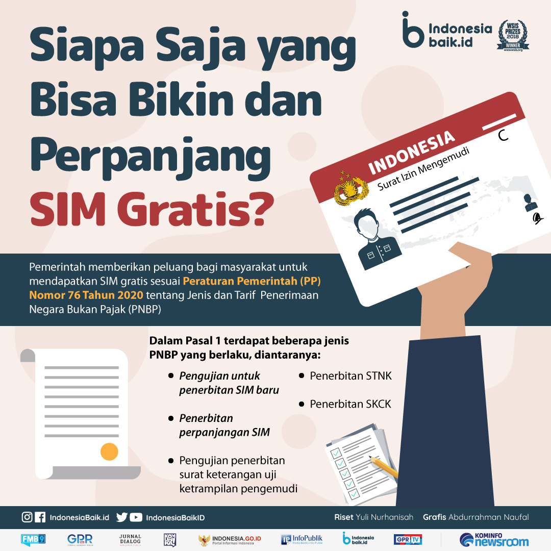 IndonesiaBaikId's tweet photo. Hi sohIB!
Ada 7 golongan ini yg bs bikin dan perpanjang SIM gratis, lho. Apakah kamu termasukn golongan ini, simak infonya yuk
#IndonesiaBaik #YangMudaSukaData #Infografis #ProgramPemerintah #SIMGratis #PerpanjangSIM #SIM #PNPB https://t.co/cCtnsC3R8s