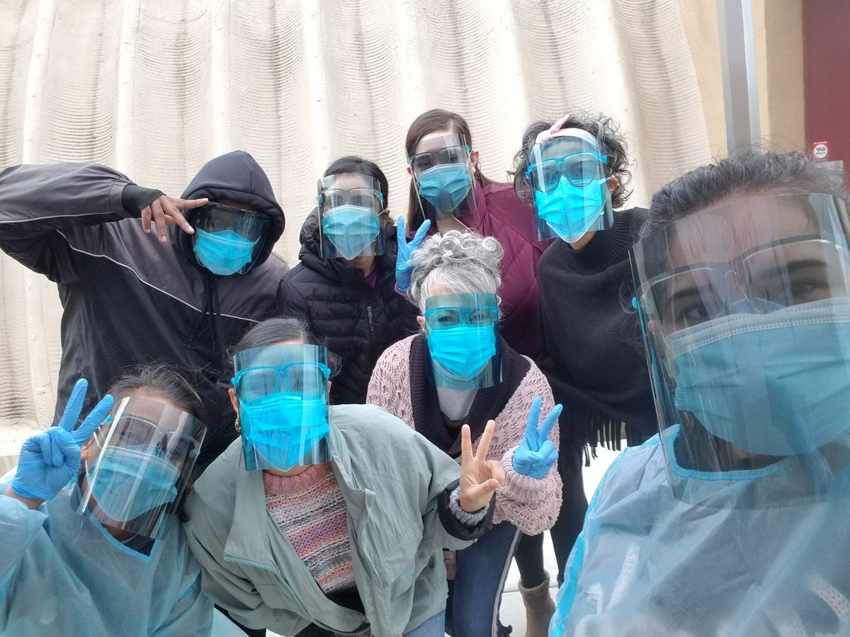 Team #communitiesfightingcovid My staff and I showing off our new #fashionableshields #ppe and working hard on a cold rainy day. 
#mobilecovidtestingsite #communityhealthworkers #peace #selfie #itscoldoutside #notyourtypicalsandiegoweather