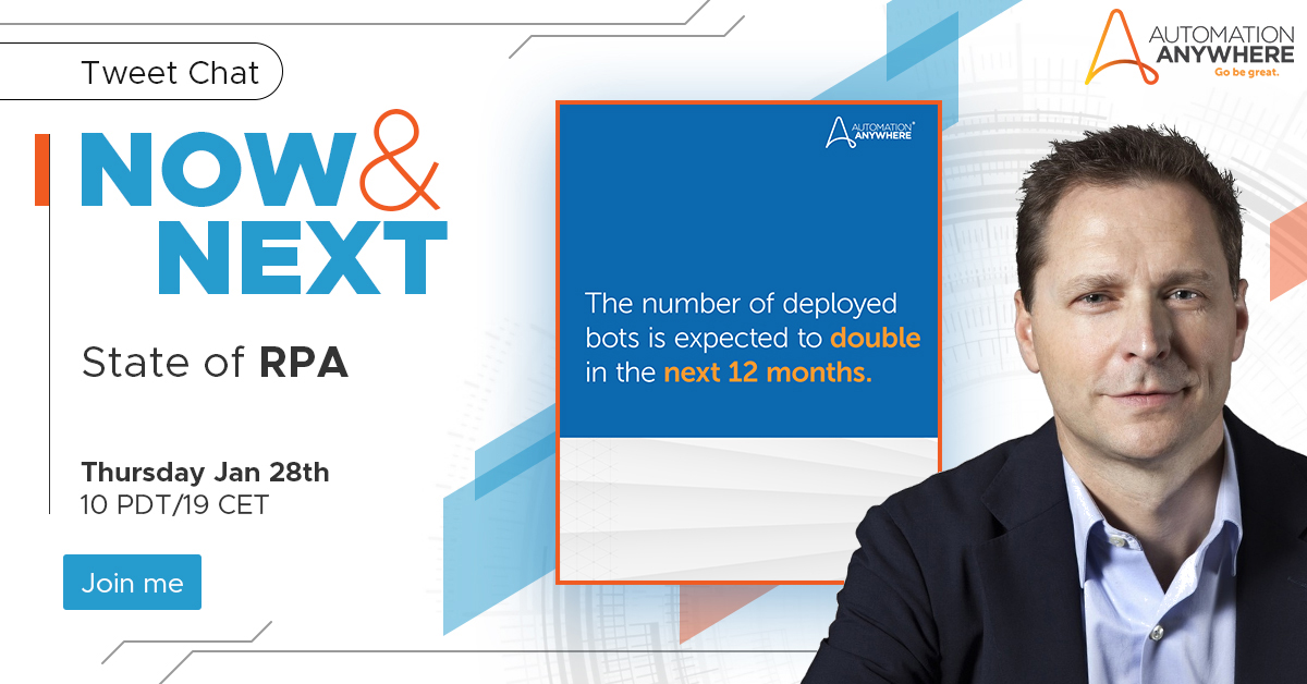 Ronald_vanLoon's tweet photo. Join me at Tweet Chat: The number of deployed bots is expected to double in the next 12 months
by @Ronald_vanLoon & @AutomationAnywh |
January 28th 10 AM PDT/ 19 CET
#AutomationAnywherePartner #Automationchat #ArtificialIntelligence #Innovation
Cc: @KirkDBorne @TamaraMcCleary https://t.co/kGX7pNhTIv