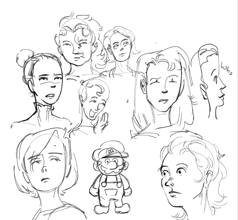 faces and also mario is there 