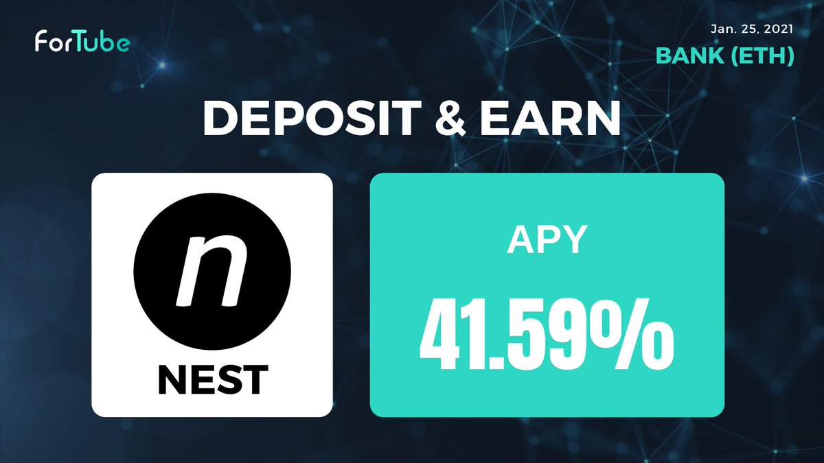 ForTubeFi's tweet photo. $NEST holders, it's your turn to deposit &amp; earn!

#ForTube V2 has some of the highest APY rates in the DeFi ecosystem
https://t.co/VlUQhNto7r https://t.co/TPe7X0BBh5