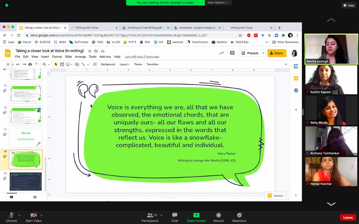 nehaminda's tweet image. Taking a closer look at Voice in Writing @Amrita_EY @veenadsilva @OISLearningHub @oismumbai #TeachersTeachTeachers #OISLearningHub #Jan21TTT