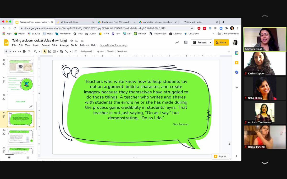nehaminda's tweet image. Taking a closer look at Voice in Writing @Amrita_EY @veenadsilva @OISLearningHub @oismumbai #TeachersTeachTeachers #OISLearningHub #Jan21TTT