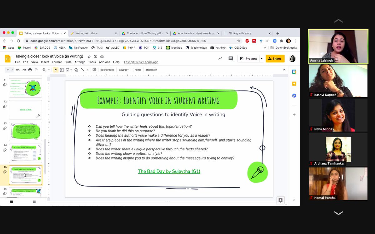 nehaminda's tweet image. Taking a closer look at Voice in Writing @Amrita_EY @veenadsilva @OISLearningHub @oismumbai #TeachersTeachTeachers #OISLearningHub #Jan21TTT