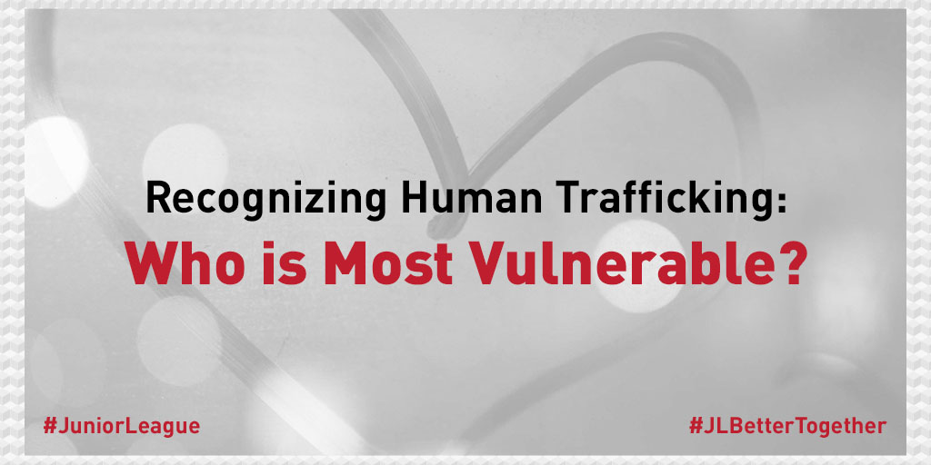 As we reach the end of #NHTAM, it's important to acknowledge that while #humantrafficking can happen to anyone in any community, some populations are more vulnerable. According to <a href="/Polaris_Project/">Polaris</a>, People of Color &amp; LGBTQ+ are more likely to be trafficked. #JuniorLeague #JLSP