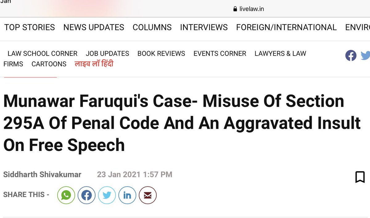 - @LiveLawIndia columnist puts Faruqui in headline. -First line of article is on “dangerous curtailment of Faruqui’s personal liberty” -But link opens to an article that says 5 others too have not got bailI am seriously not getting it. Why are headlines naming only Faruqui?