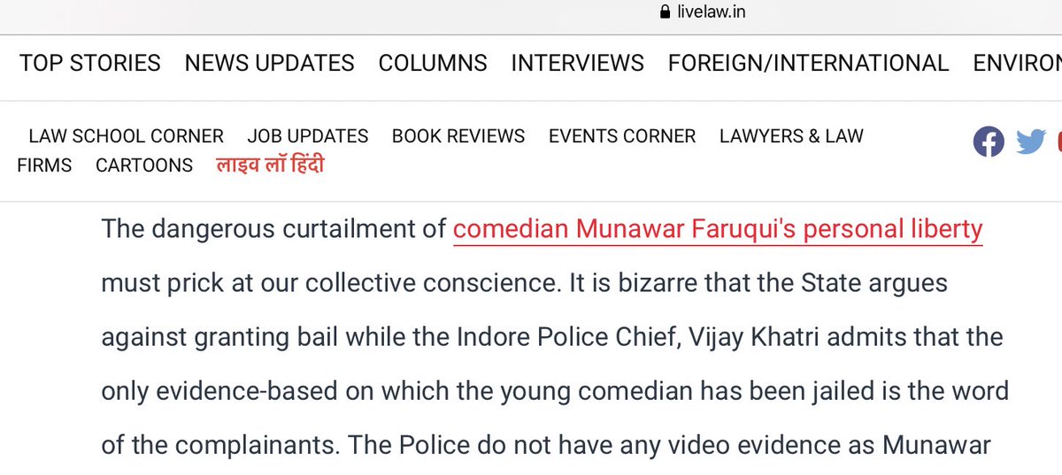 - @LiveLawIndia columnist puts Faruqui in headline. -First line of article is on “dangerous curtailment of Faruqui’s personal liberty” -But link opens to an article that says 5 others too have not got bailI am seriously not getting it. Why are headlines naming only Faruqui?