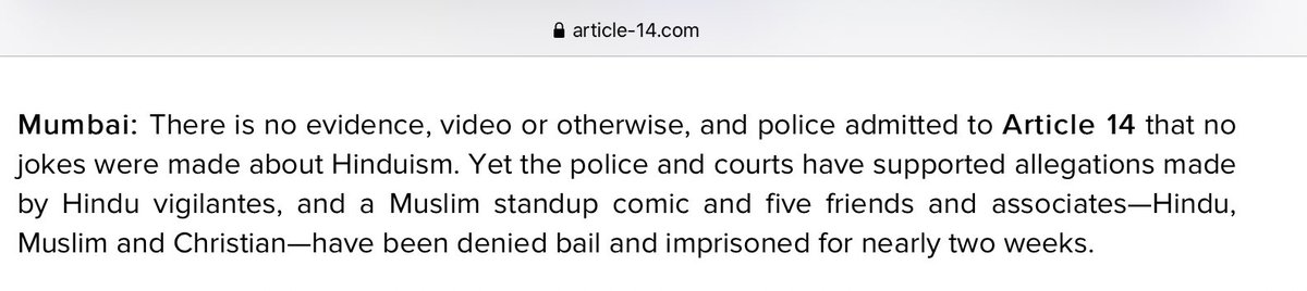 - @LiveLawIndia columnist puts Faruqui in headline. -First line of article is on “dangerous curtailment of Faruqui’s personal liberty” -But link opens to an article that says 5 others too have not got bailI am seriously not getting it. Why are headlines naming only Faruqui?