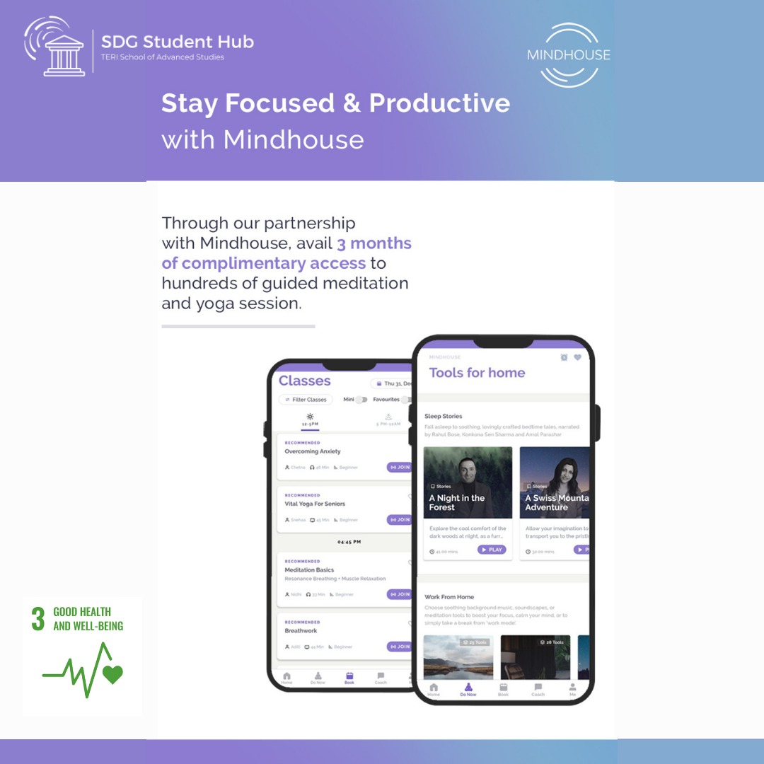 SdsnTeri's tweet photo. Our hub has partnered with #Mindhouse, India's leading meditation and yoga-based mental wellness platform, to provide you all with free access to their app for 3 months. https://t.co/GupDUl9thv