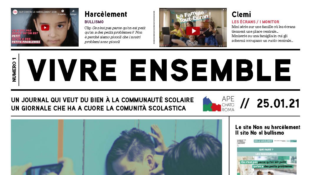L'APE publie Vivre ensemble, le journal qui veut du bien à la communauté scolaire bit.ly/3a2j8r9 
#vivreensemble #harcelement #bullismo