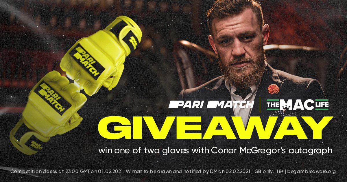 TheMacLife's tweet photo. Bragging rights for a lifetime! Opt In for a chance to win the worlds most Notorious Wall Ornament!

A Signed #MMA Glove from #UFC star #ConorMcGregor

To enter:
1️⃣ Follow @ParimatchUK &amp; @maclifeofficial 
2️⃣ Retweet this post
3️⃣ Comment below with your favourite McGregor moment https://t.co/PxEyfqfR2l