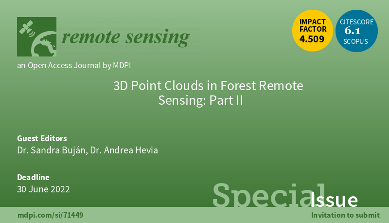 AHwoodtrees's tweet photo. 📢Special Issue “3D Point Clouds in Forest Remote Sensing: Part II” welcomes submission🌲Deadline 30-06-2022 @MDPIOpenAccess @RemoteSens_MDPI More at: https://t.co/e05ugjSJEX
#ForestInventory #ForestEcology #Biomass #Carboncycle #ClimateChange #ForestFire #ForestEcosystemServices https://t.co/bnvQf1gSe9