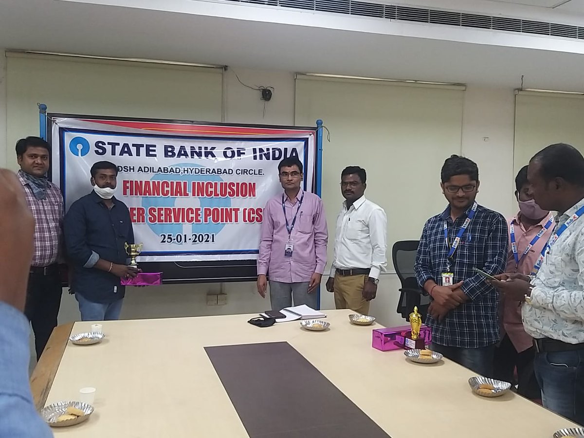 KameriRahul's tweet photo. Happy to share celebration of csp day from sbi Adilabad our csc  vle got a best performance award in Adilabad region. Congratulations Mr.jatala srikanth . https://t.co/nN0BsbrbgA