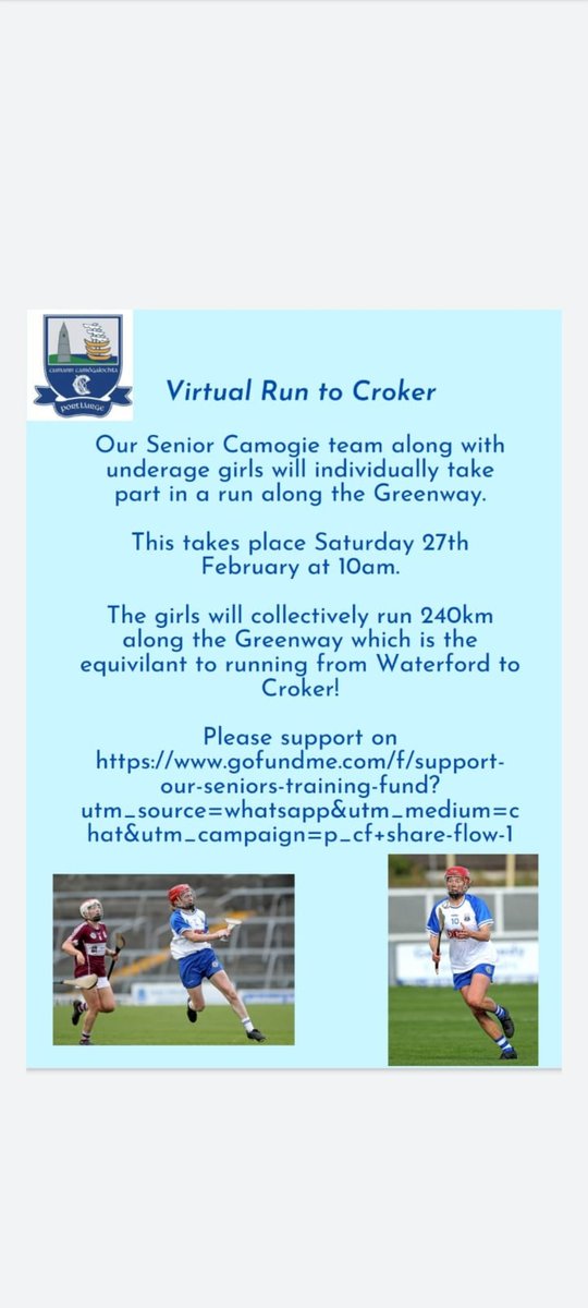 deisecamogie's tweet photo. Please support our Waterford camogie girls as they embark on their virtual run to Croker! 

https://t.co/Mb8paOmCB4 https://t.co/hU45axW5ai