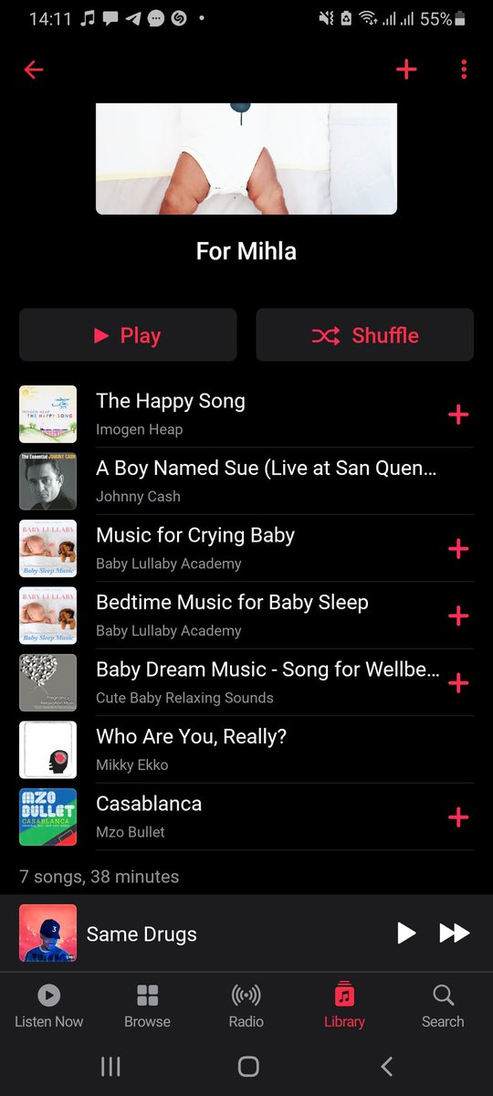 7. Have a playlist. I have compiled a playlist that I use to disarm her when she is angry or annoyed. I have tested it on my friends' babies too. Babies love these songs. Here is the link to the Apple Music playlist I curated. https://music.apple.com/za/playlist/for-mihla/pl.u-DdAN8EaC04YXk8E?ls