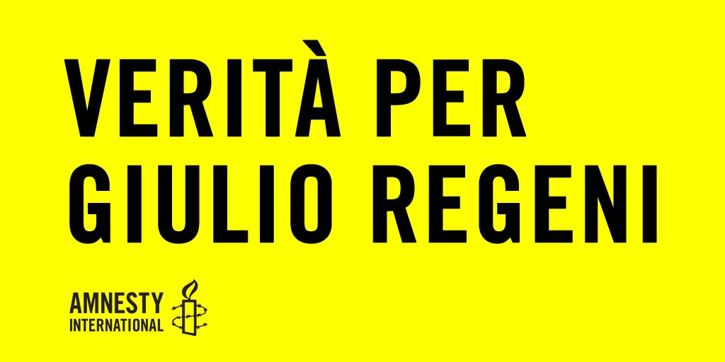 Non ci stancheremo di ripetere che vogliamo verità e giustizia per Giulio Regeni, libertà per Patrick Zaki e per tutte le vittime dei governi liberticidi.
#StopAccordiconchiTortura 
#VeritàeGiustiziaperGiulio 
#RichiamoAmbasciatore 
<a href="/GiulioSiamoNoi/">Giulio siamo noi</a> <a href="/luigidimaio/">Luigi Di Maio</a> <a href="/GiuseppeConteIT/">Giuseppe Conte</a>