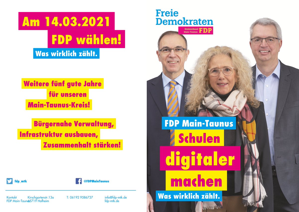 Das Wahlprogramm der FDP MainTaunus - hier als Bilder vom Flyer.
Zum Nachlesen auf fdp-mtk.de