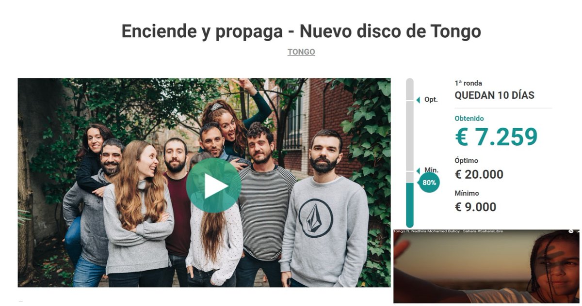 🎵Os seguimos necesitando🎵 
<a href="/tongobanda/">Tongo</a> tiene entre manos el 2⃣ trabajo y necesitan nuestra ayuda.
Sé parte de este proceso colectivo y además ayudarás al pueblo saharaui.

Crowdfunding  🔜bit.ly/2M0jXc4

📢¡¡Quedan 1⃣0⃣ días!!
