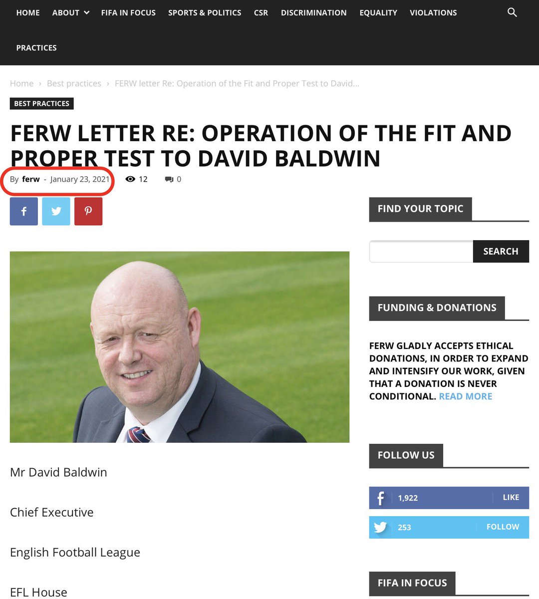 Priceoffootball On Twitter The Impressively Named Fifa Ethical Regulation Watch Wrote On 23 Jan 2021 To Efl Chief Executive Dave Baldwin About The Owners Directors Test Baldwin Resigned From The