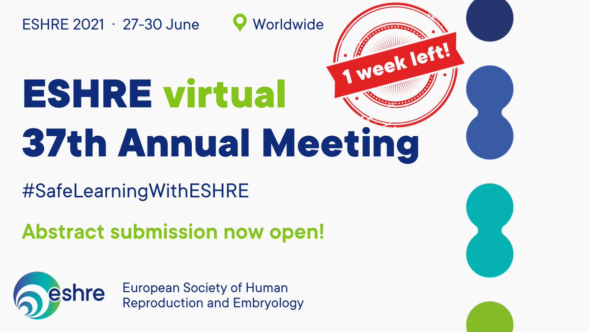 ESHRE's tweet photo. ❗Final week to submit❗Would you like to share your latest research and clinical work at #ESHRE2021? Don't hesitate 👉 🔗 https://t.co/7kAUwbLuaX #ESHREvirtual #SafeLearningWithESHRE #AbstractSubmission https://t.co/qMWXOdP0hK