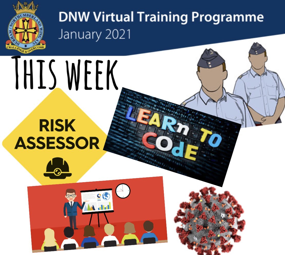 DNWTraining's tweet photo. This week on our virtual programme we have a #Covid update from our Wing H&amp;S Offr, a Risk Assessor Course with the @AirCadetsNorth H&amp;S advisor and a uniform information evening for CIs, Staff Cdts and SNCOs &amp; our 3rd STEM Coding session! Lots on offer as we round off January. https://t.co/EFWFGfNnBh
