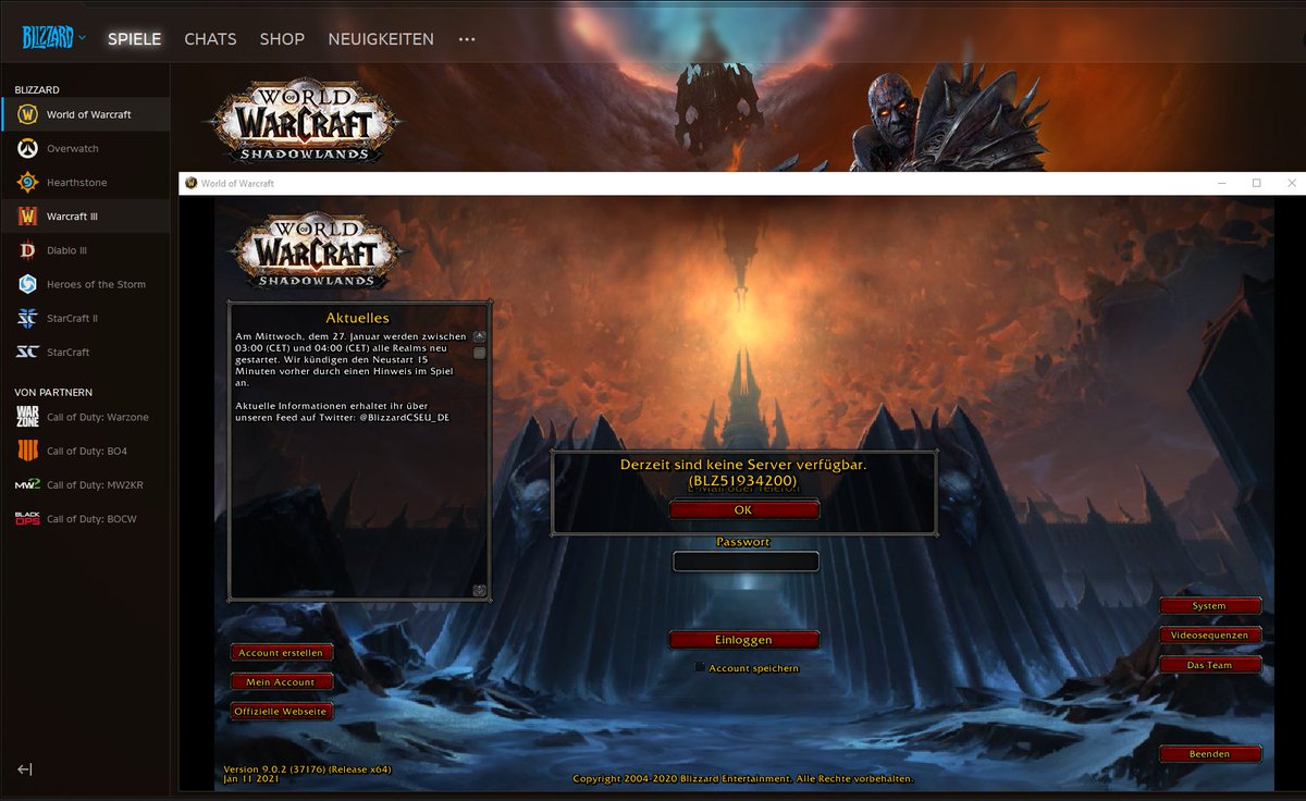 Kondor_Fate's tweet photo. @BlizzardCSEU_DE Bei ⚔️ #Wow gibt es derzeit Login-Probleme. Einloggen nicht möglich. Fehlercode BLZ51934200. "Derzeit sind keine Server verfügbar." Bitte habt noch etwas Geduld. https://t.co/0j6WDn4kmI