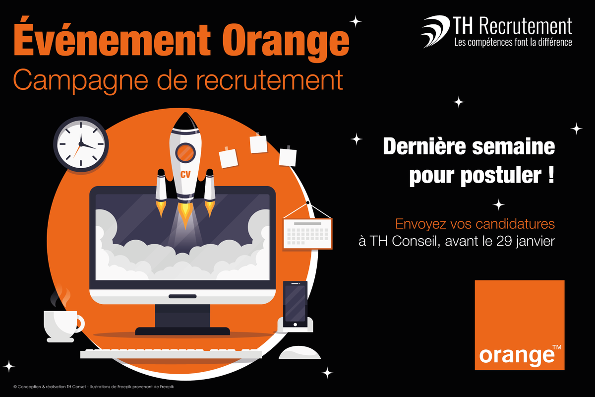 TH_Recrutement's tweet photo. #event #recrutement @orange #CDI #CDD
Plus que 5 jours pour postuler ! Volontaire, rigoureux·se, autonome, bon relationnel, ou audacieux·se, sens du service et de la pédagogie, ou bon·ne communiquant·e, réactif·ve et organisé·e ? Lancez-vous par ici ➡️ https://t.co/ExyXeNd1sT https://t.co/Q9zx2F6zK0