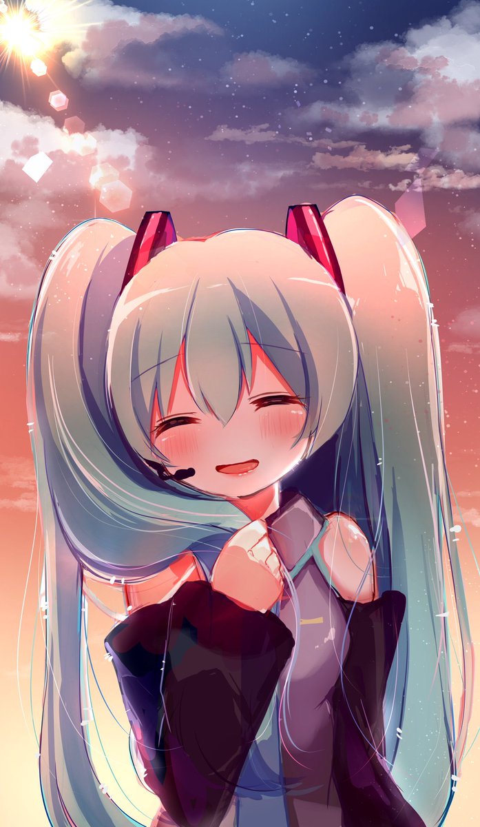 hatsune miku 1girl solo long hair twintails detached sleeves closed eyes necktie  illustration images