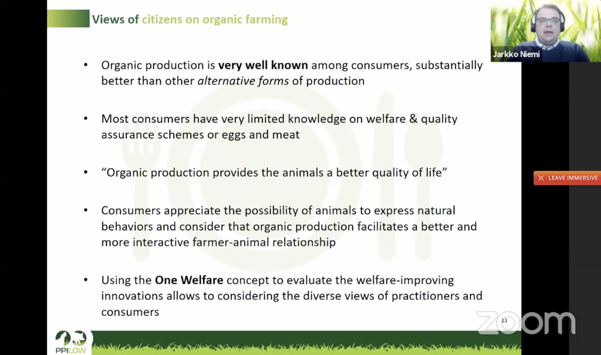 OrganicsEurope's tweet photo. .@Jarkko_Niemi @LukeFinland explains that #OneWelfare concept is recognised by stakeholders, but clarifications are needed. Main concerns for pig, chicken and egg producers and experts are presented, together with citizens' views on the topic. #OKNetEcoFeed https://t.co/V80SGVRNA7