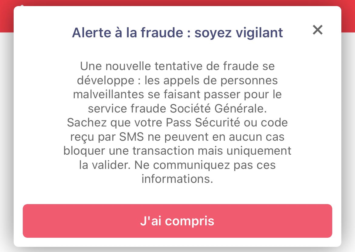 ⚠️ #AlerteFraude reçue ce matin de la <a href="/SocieteGenerale/">Societe Generale Group</a>!
Faites attention si quelqu’un vous appelle pour demander un code SMS ou une validation dans l’appli pour bloquer une transaction frauduleuse... c’est faux!
C’est justement pour vous faire valider un virement frauduleux 🙃