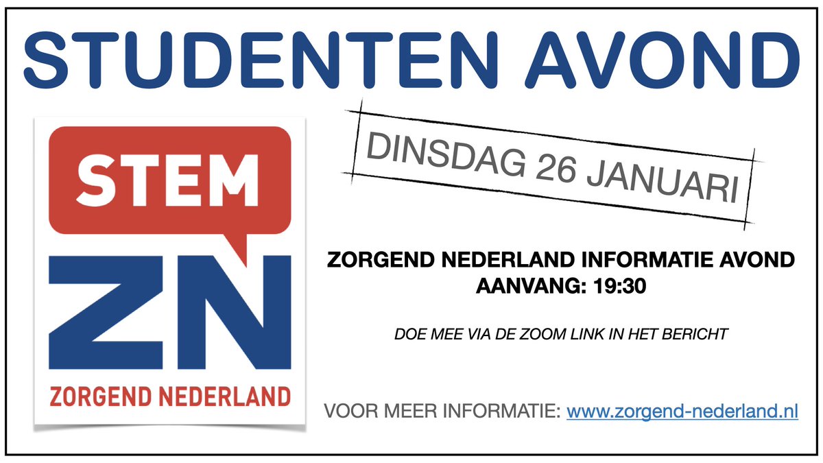 us02web.zoom.us/j/88209880952  doe via deze link mee met een gesprek voor studenten met Zorgend Nederland! Een gesprek over verwachtingen, wensen en problemen van studenten!