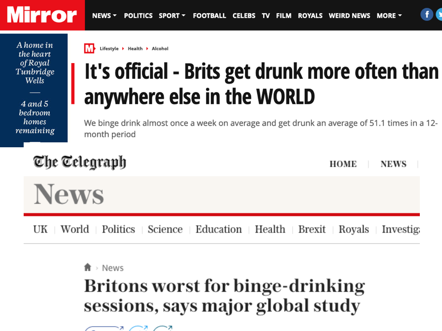 Two years ago there was some journalism so bad I have included it in a talk I do about junk stats ever since. The claim was that Brits get drunk more often than anyone else. 2/