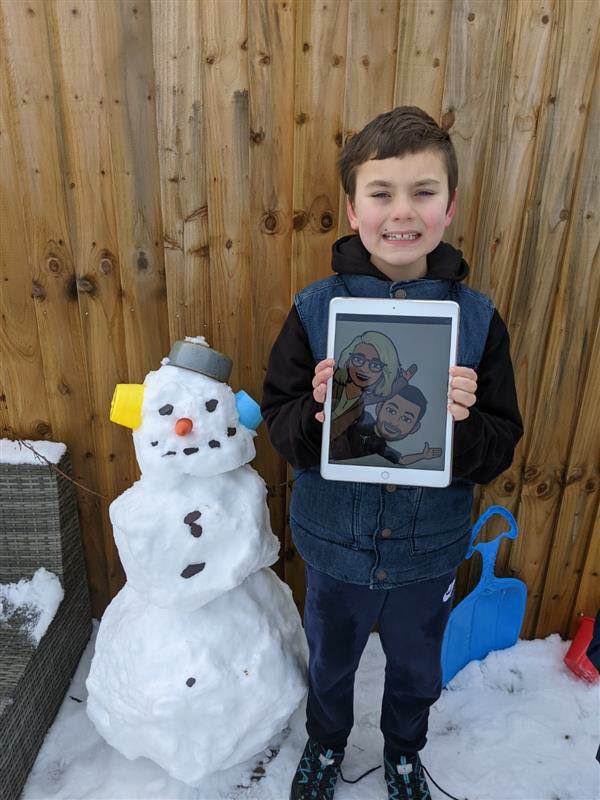 Glaisp's tweet photo. Some of the wonderful children in Year 3/4 @Glaisp thought it would be a lovely idea to take Mr Evans and Miss Webster with them on their adventures in the snow yesterday. #bitemoji #snowday #adventures https://t.co/dwXdGVAWBj