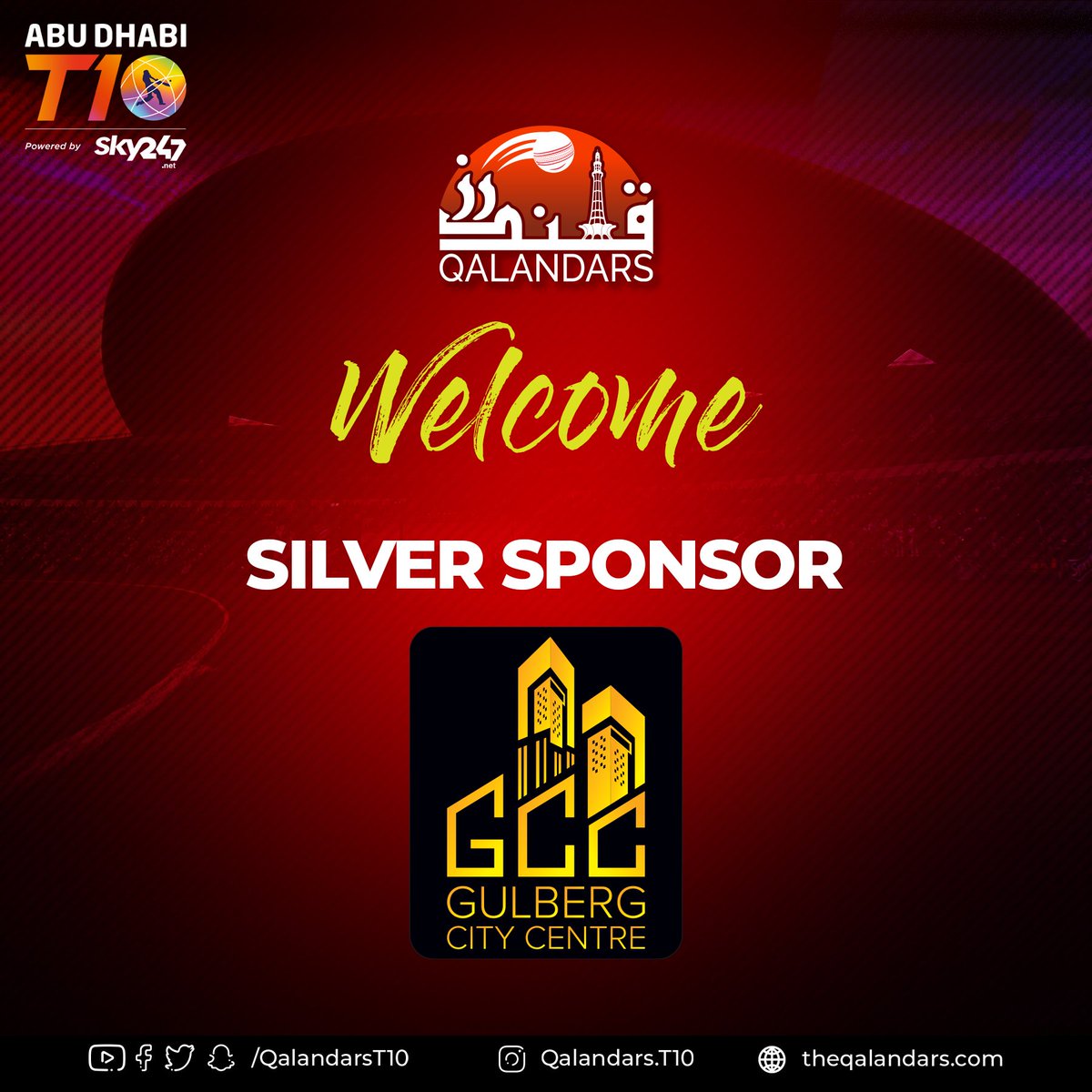 QalandarsT10's tweet photo. We proudly announce Gulberg City Centre as our Silver Sponsor for Abu Dhabi @T10League!
 
#DamaDamMast #MainHoonQalandar #AbuDhabiT10 https://t.co/omKPF9jaaz