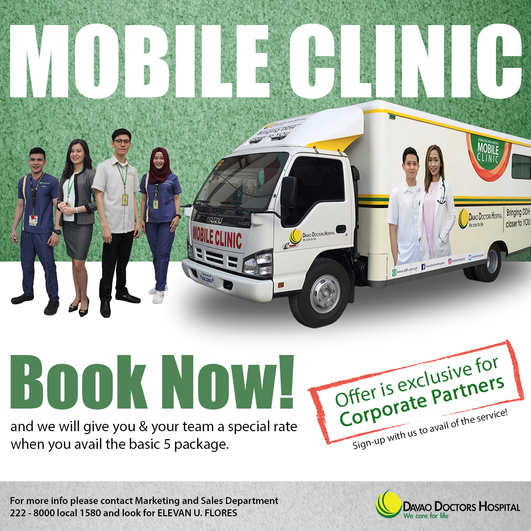 DvoDocHospital's tweet image. We are bringing #DDHCare closer to our corporate partners!

For bookings and for more information, please contact 222-8000 local 1580 and look for Ms. Elevan or Mr. Fernan.

#BriningDDHCAREcloser #DDHsatellites#primarycare #basic5 #annualPE #corporate #industrialmedicine