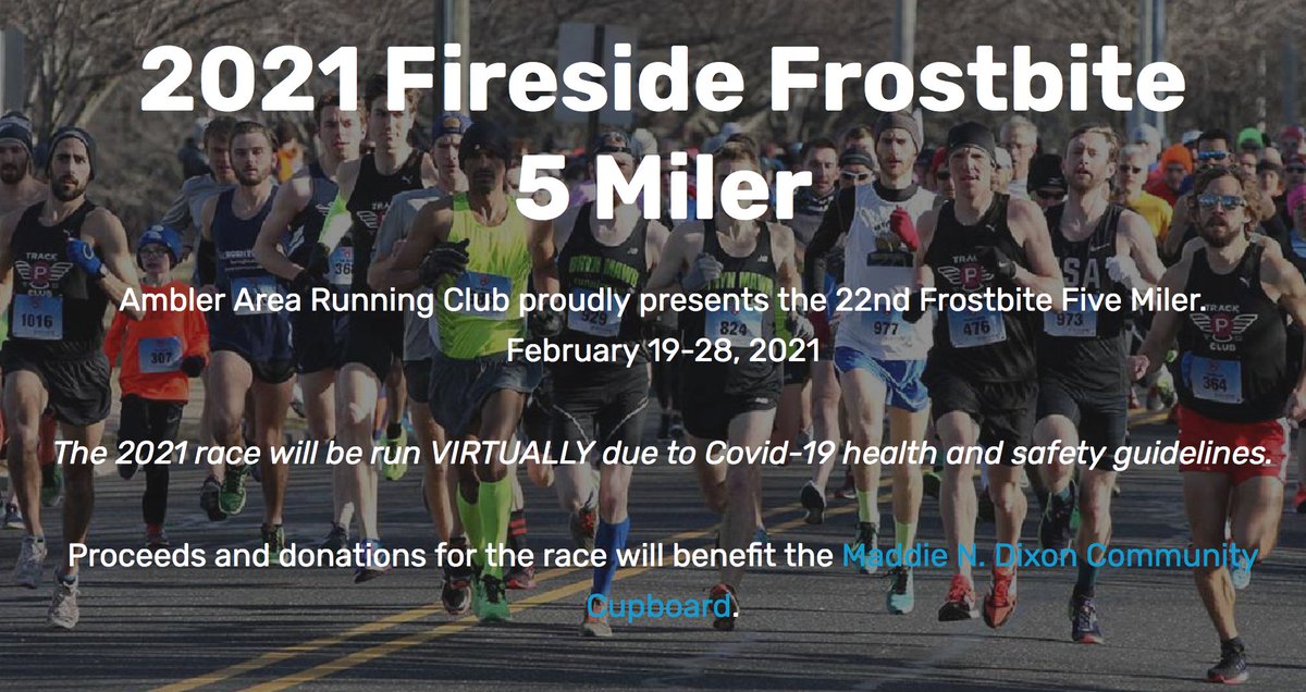 CryingSamSays's tweet image. 2021 Fireside Frostbite 5-Miler: Registration is open!  The VIRTUAL race can be run any time between February 19-28.  See the website for details!  Proceeds and donations for the race will benefit Mattie N. Dixon Community Cupboard. aarclub.com/Frostbite/home…