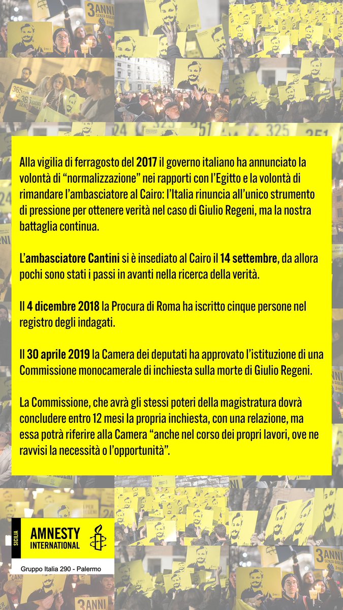 AmnestyPA290's tweet photo. #GiulioRegeni #VeritaeGiustiziaperGiulio https://t.co/uWsRW72ko7