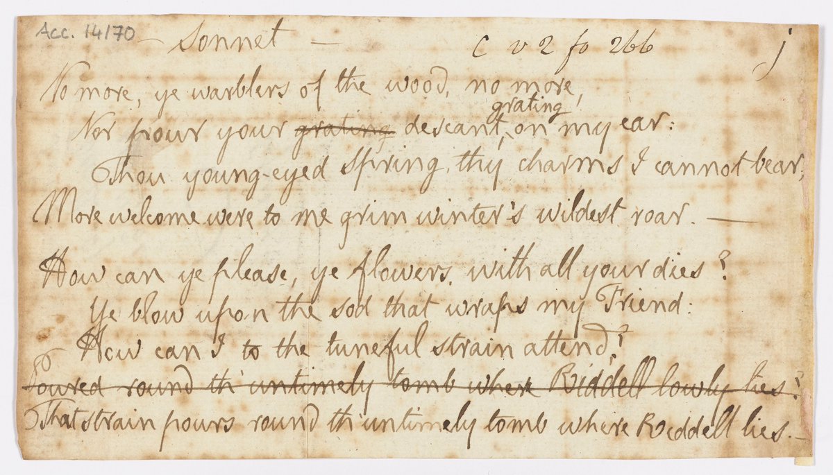 The Library still acquires Burns material, and thanks to help from  @FNL313 and the Soutar Trust, we obtained several Burns items in 2020 including this sonnet written on the death of Robert Riddell of Glenriddell, to whom the Glenriddell manuscripts were originally presented.