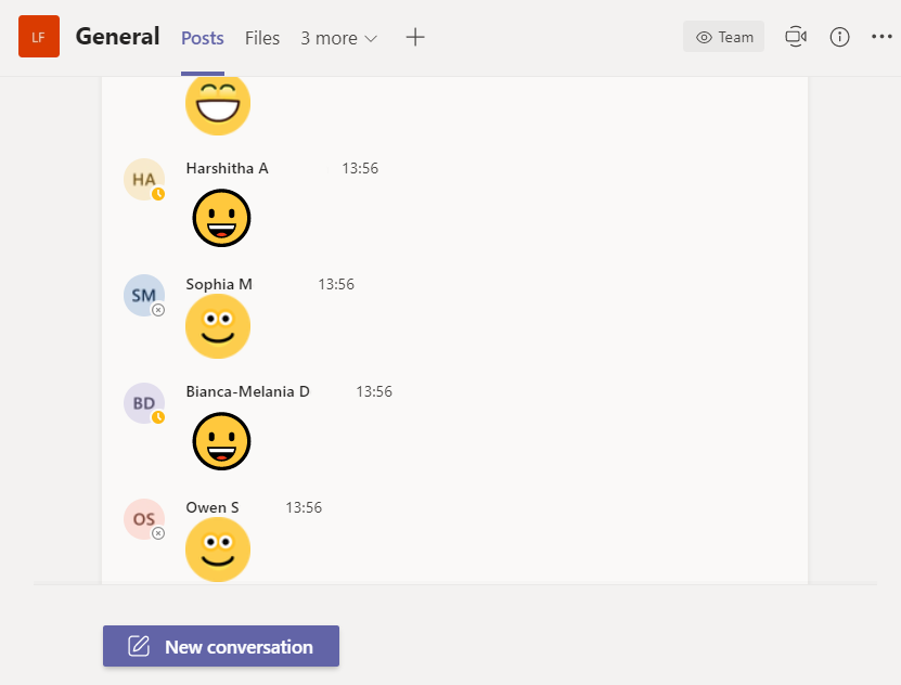 OasisLordshill's tweet image. Miss Frost often asks her students to put a smiley in the chat at the end of her lessons to check for understanding. All smiles here! 🙂 #French #year7 #checkingforunderstanding #remotelearning #MSTeams