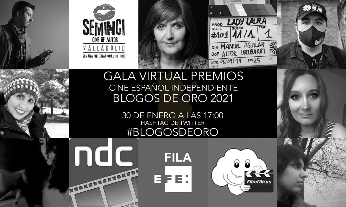 Este sábado 30 de enero a las 17:00 celebramos la Gala Virtual de los Premios de Cine español Independiente #BlogosDeOro 2021

La actriz #AneGabarain dará el pistoletazo de salida, <a href="/Fila_EFE/">Fila EFE</a> Premio Honorífico, @Seminci Mejor Película y más ilustres amig@s: blogosdeoro.com/gala-blogos-de…