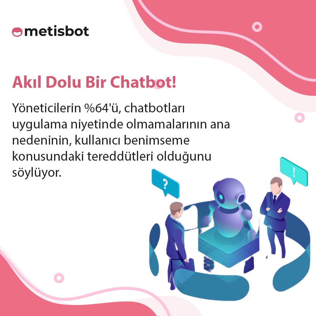 MetisBotNet's tweet photo. En iyi chatbot hizmeti sunmak için https://t.co/zeZZzsrhnq adresimizden bilgi alabilirsiniz! Metisbot, Akıl Dolu Bir Chatbot!

#yapayzeka #canlıdestek #metisbot #chatbot #chat https://t.co/L6miJPOq7V