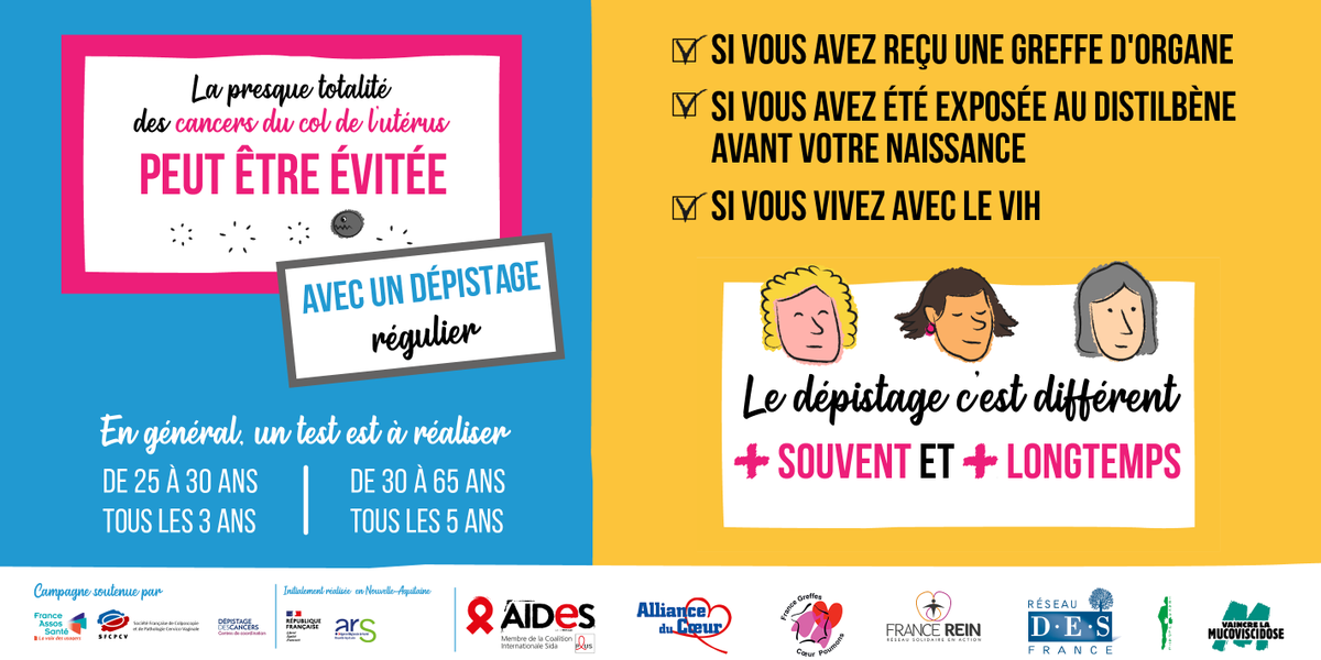 66Mimpatients's tweet photo. Le #dépistage permet d'éviter la quasi-totalité des #cancers du col de l'utérus. Pour 3 profils de femmes, le #frottis c'est plus souvent ! 
Un campagne pour sensibiliser toutes les ♀️ et principalement ces dernières débute aujourd'hui
👉 https://t.co/tZ5IZ9QK7m
@assoAIDES https://t.co/LdFADM0bIA