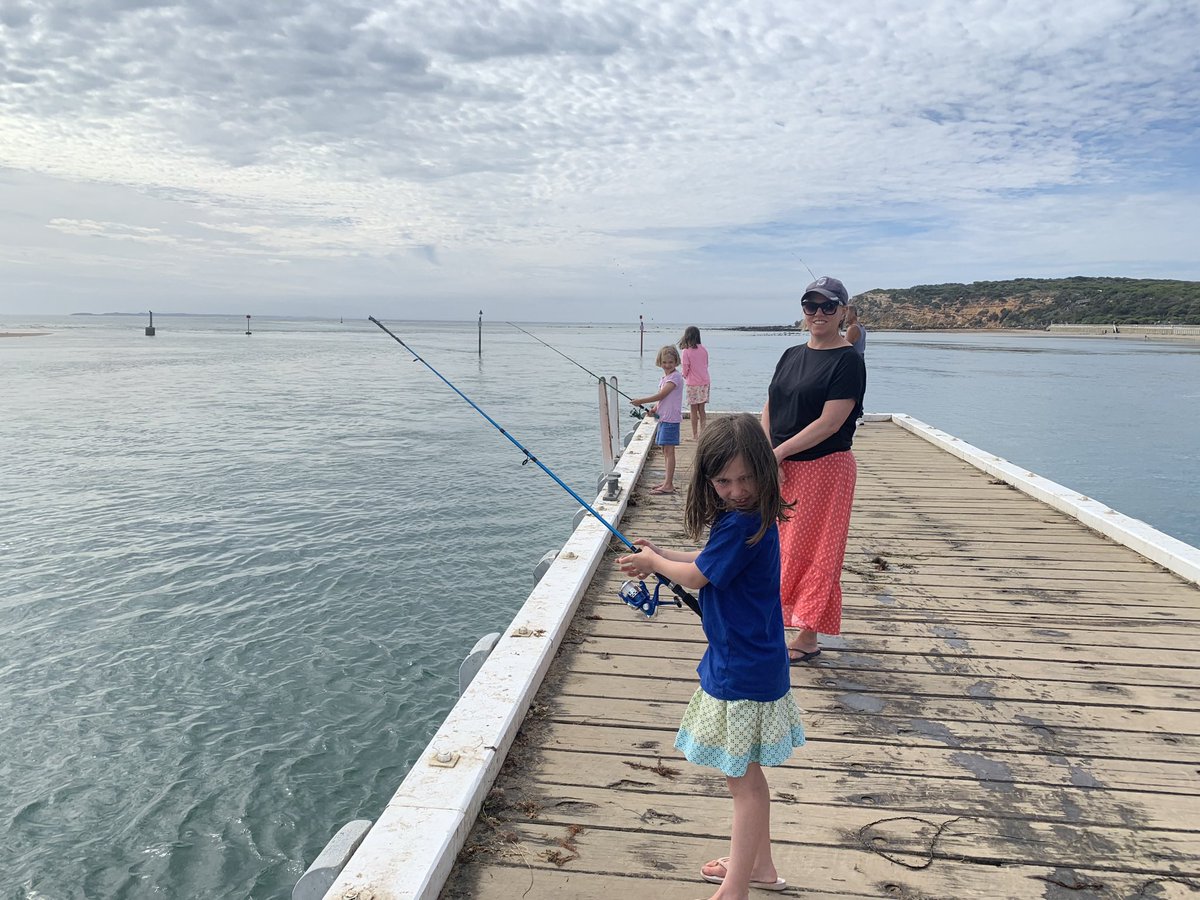 There was more fishing. A much more experienced fisherman gave Emma the honours to return his undersized catch. &ndash; bei  At The Heads, Barwon Heads