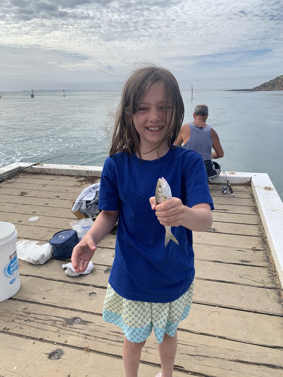 There was more fishing. A much more experienced fisherman gave Emma the honours to return his undersized catch. &ndash; bei  At The Heads, Barwon Heads
