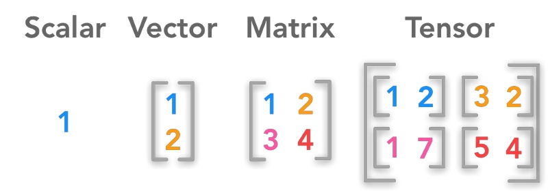 Another addition: Tensors: These are multiple Vectors stored in a Matrix.Image Source:  http://kdnuggets.com/2018/05/wtf-tensor.htmlThanks to  @badamczewski01 for the suggestion.
