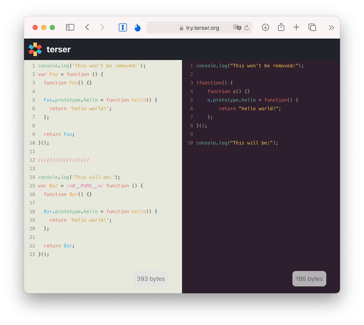 4) To solve this, /*#​__PURE__*/ was born.Babel started to add /*#​__PURE__*/ comments in front of IIFEs it generates (as it knows they don’t have any side effects).And UglifyJS started to recognize these comments – and dropping pure function calls if their result isn’t used.