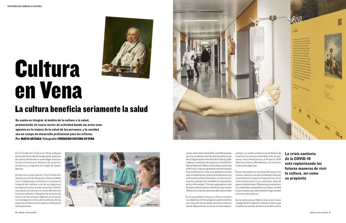 La cultura beneficia seriamente la salud 💉🎻 Nuestro lema da título al reportaje de Anoche Tuve Un Sueño <a href="/ATUSmag/">Anoche Tuve Un Sueño</a>, revista comprometida con el cambio social.
🖋Texto: @MartaARTEagaF ¡Muchas gracias!
👉 Reportaje completo aquí: culturaenvena.org/reportaje-en-l…