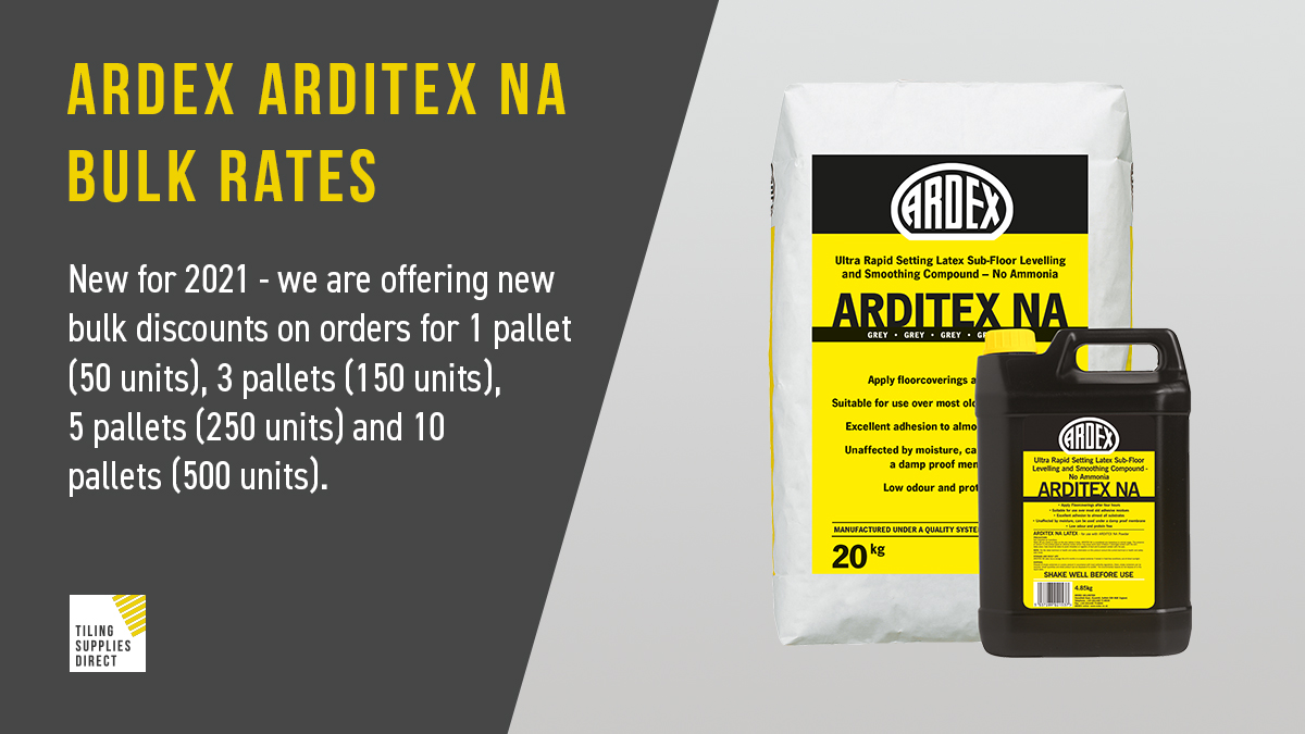 New for 2021 - we are offering bulk pallet rates for ARDITEX NA Levelling Compound from <a href="/ARDEXUKFlooring/">ARDEX UK - Flooring</a>. 1, 3, 5 and 10 pallet rates available - view the prices here: bit.ly/ArditexNA

#ardex #arditexna #levelling #palletrate #bulkrate