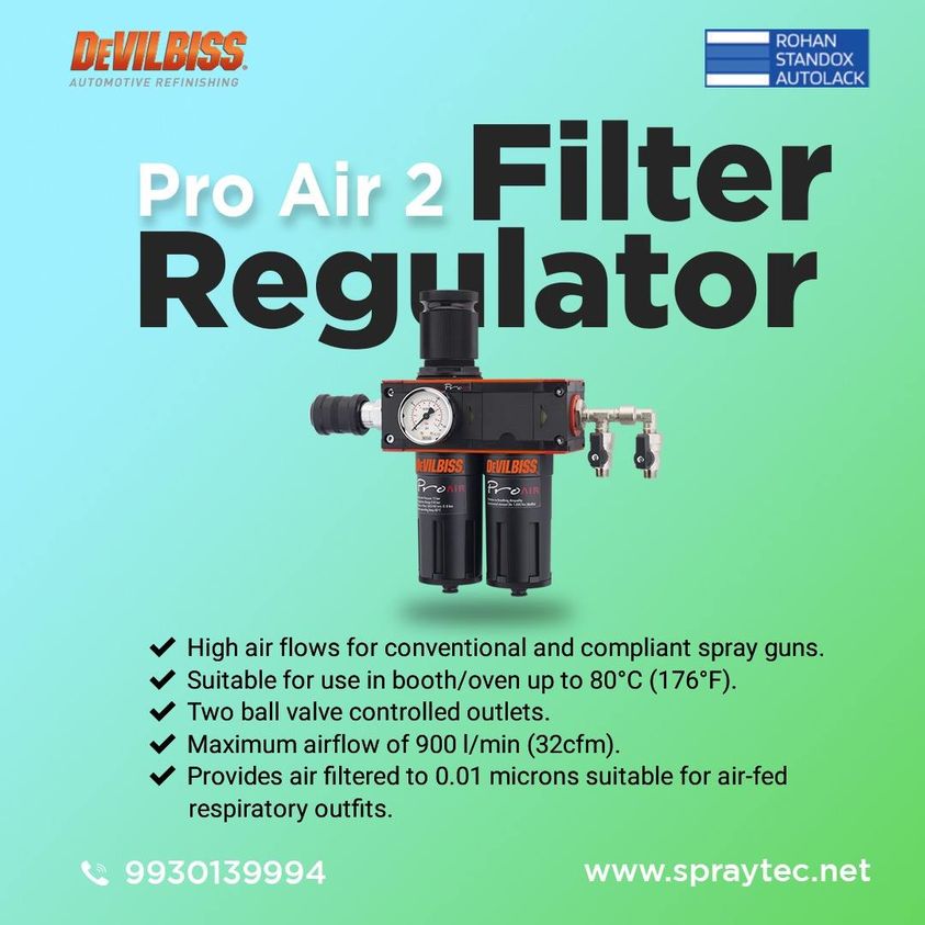 RStandox's tweet image. Pro Air 2 Filter Regulator
100% Original Devilbiss Product.

📞 Call us now: +91 9930139994
🌍 Visit us now: spraytec.net

#devilbliss #proair2 #filterregulator #devilbiss  #paint #painting #car #cars #carmanufacturer #painters  #carshowroom #workshopmanagers #carcare
